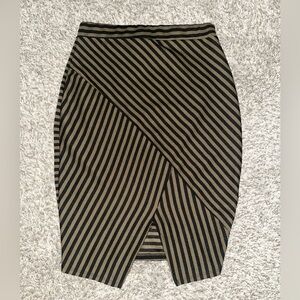A'gaci Olive Green and Beige Striped Pencil Skirt